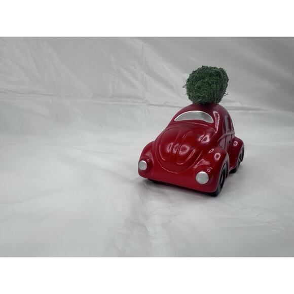 Dept 56 Red Volkswagon Bug Beetle Car With Tree On Top Ceramic Christmas Village - Picture 3 of 6
